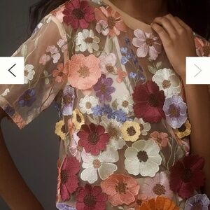 Anthropologie Dolan Flower Appliqué Sheer Top Size M